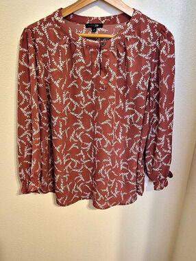 Papermoon Floral Long Sleeve Blouse in Pink & White Size LP